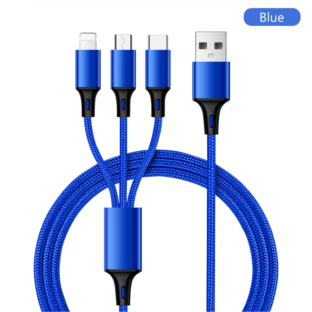 YCDC 3 в 1 usb type C Micro USB кабель для iPhone 8X7 6 6S Plus samsung Nokia USB быстрая зарядка кабели Нейлоновый Шнур Универсальный - Цвет: Blue