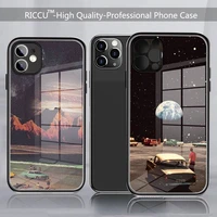 sun moon earth phone case tempered glass for iphone 11 12 pro xr xs max 8 x 7 6s 6 plus se 2020 12pro max mini covers
