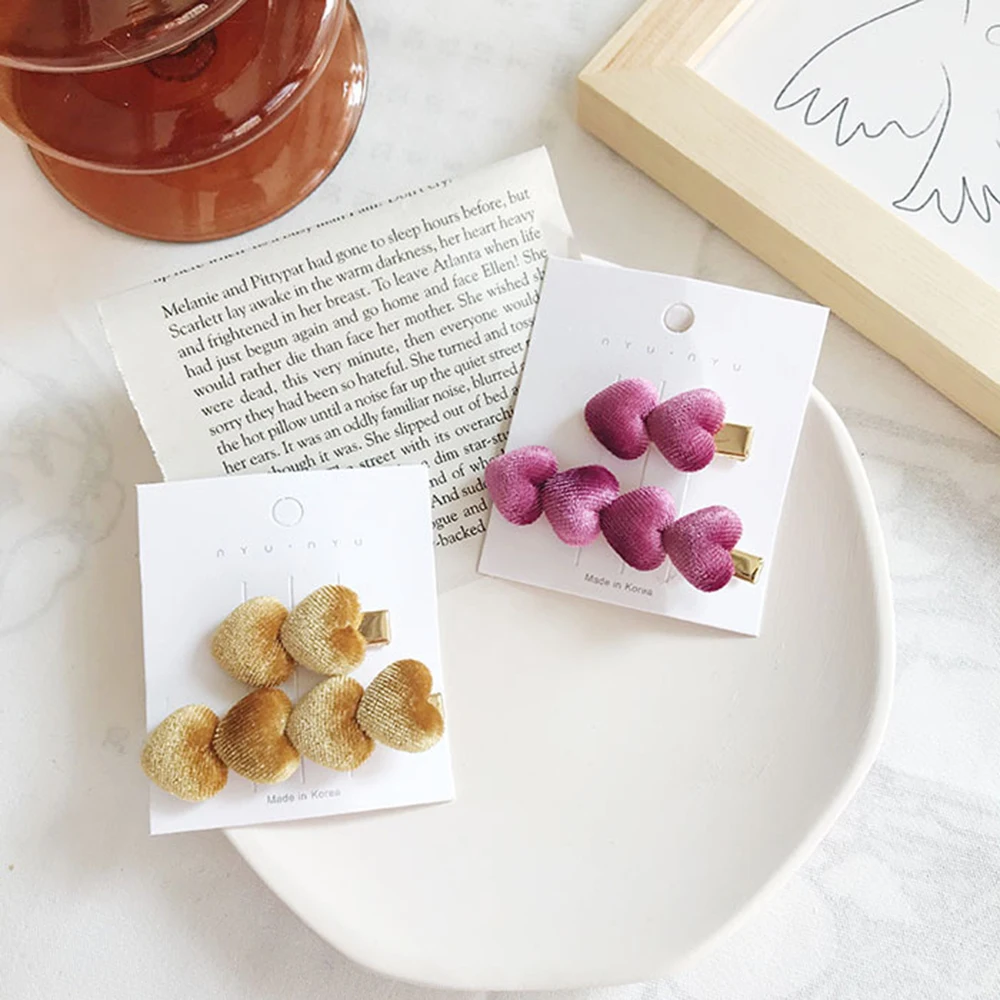 Женские бархатные заколки в форме сердца Винтажные для волос 2 шт. корейская мода