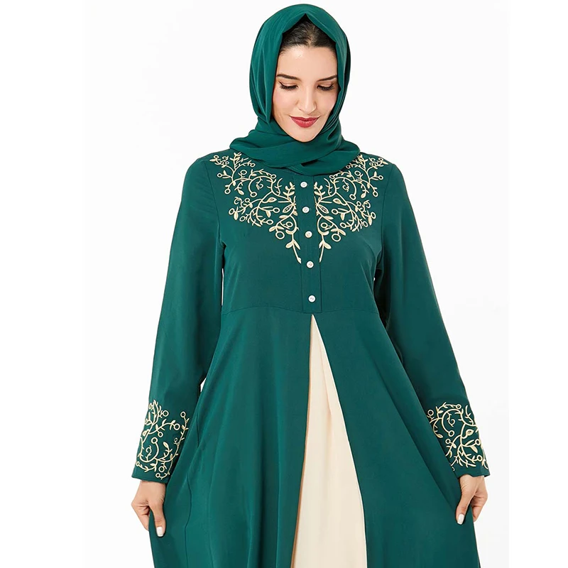 Зеленое нарядное платье в арабском стиле abaya Дубай турецкие платья Хиджаб мусульманское платье исламское одежда Абая для женщин Аравийский Восточный халат из марокена Халат