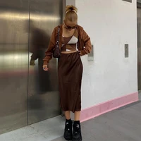 summercasual solid color long skirts womens 2021 loose leisure splitting hem trendy dress for female