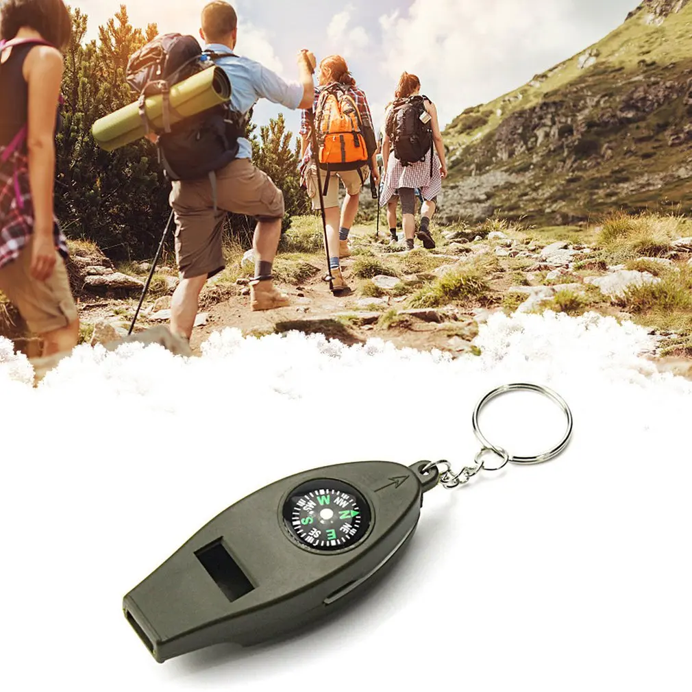 

Compass Thermometer Magnifier Four-in-One Multifunctional Survival Whistle Camping Wilderness Travel Whistle Compass Tools