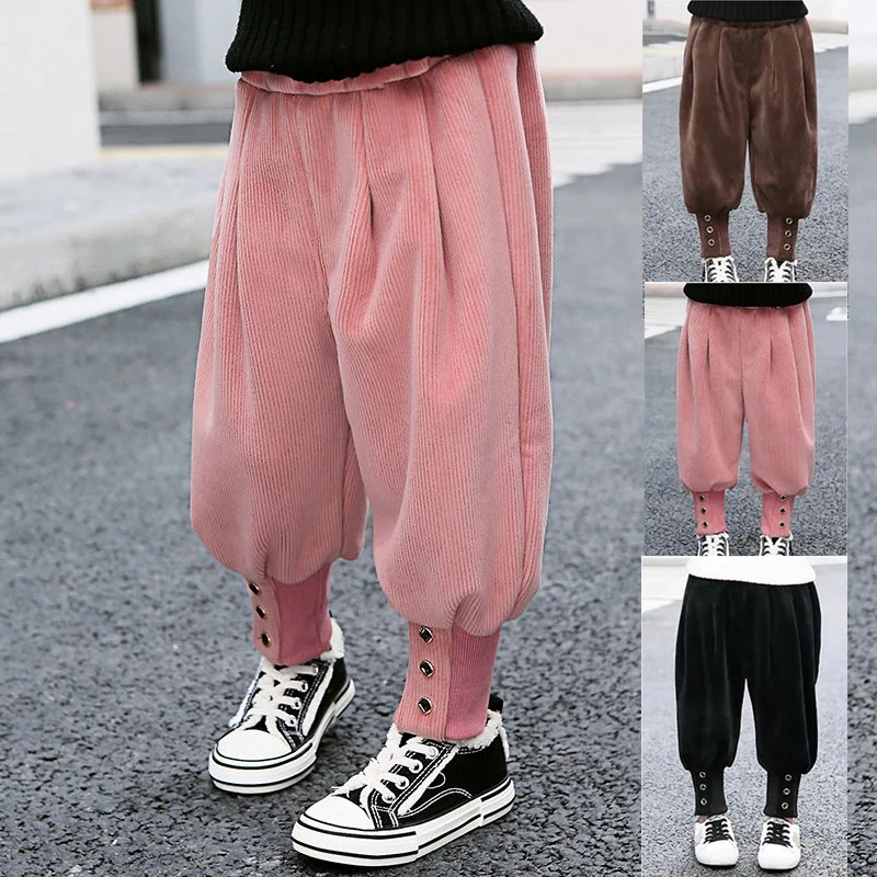 

Брюки вельветовые для мальчиков и девочек, на осень/зиму, плотные, теплые, свободные, шаровары, 80-130 см