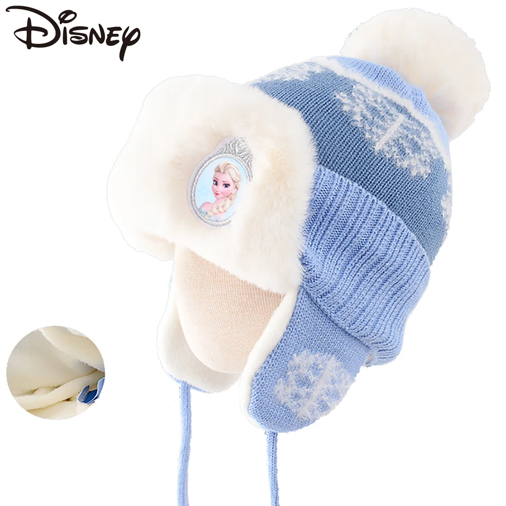 

Детские шапки Disney для девочек, новинка, зимняя теплая шапка с флисовой подкладкой и толстыми протекторами для ушей, милая детская шапка «хол...