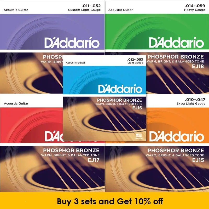 

D'addario Phosphor Bronze Wound Acoustic Guitar Strings EJ15 EJ16 EJ17 EJ26