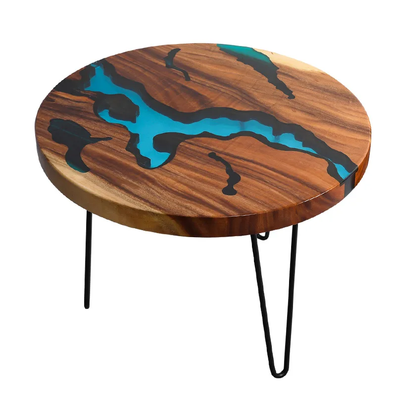 

Light Luxury Resin River Table Solid Wood Zen Tea Table Modern Small Tea Table Mobile Small round Table Conference Table