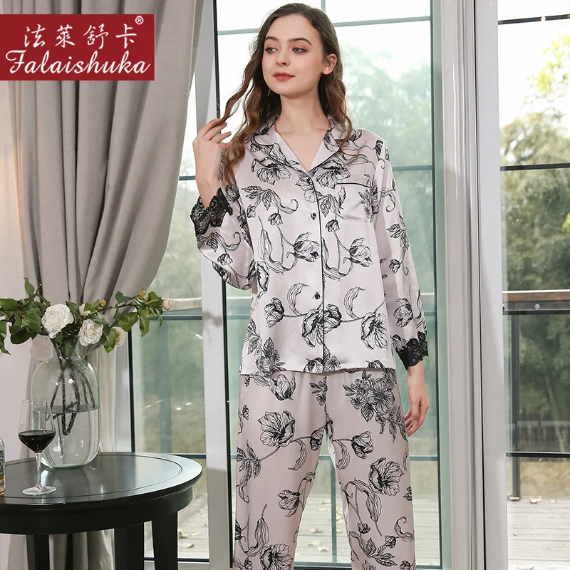 White Lotus 100% genuine silk pajamas sets women sleepwear Korean fashion Elegant pure natural silk womens pyjamas T8260