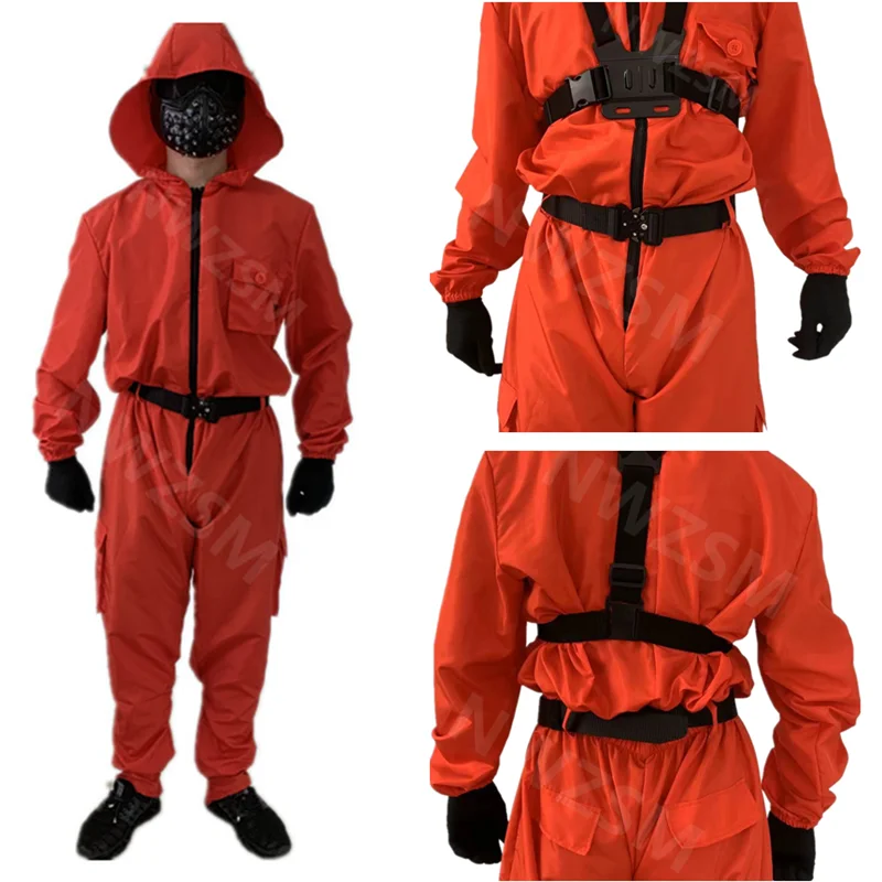 

Красный комбинезон для косплея из игры кальмар, корейский ТВ-сериал, косплей, карнавал на Хэллоуин, Забавный костюм для косплея взрослых