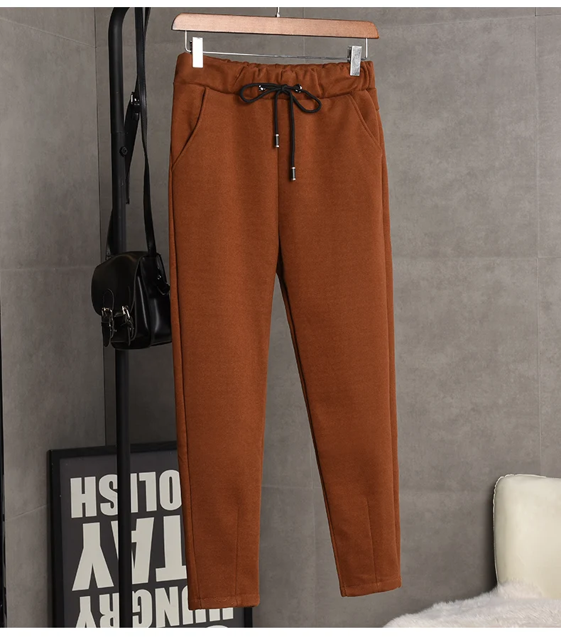 Женские однотонные брюки со средней талией 2020 толстые шерстяные модные черные