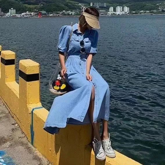 

COIGARSAM Loose Women dress Dresses Blue 2550