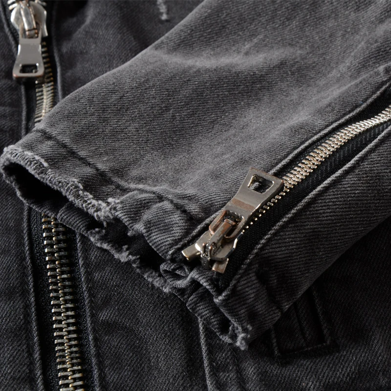 

Fashion Streetwear Men Jacket Vintage Black Destroy Ripped Denim Jackets Punk Coat Top Quality Designer Hip Hop Biker Jacket Men