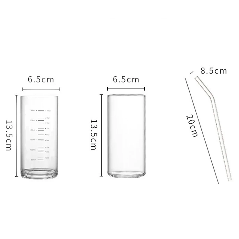 Transparent Glass Cup Creative Measuring Cups Milk Yogurt Coffee Tea With Scale Durable Juice Straw 300ml | Дом и сад