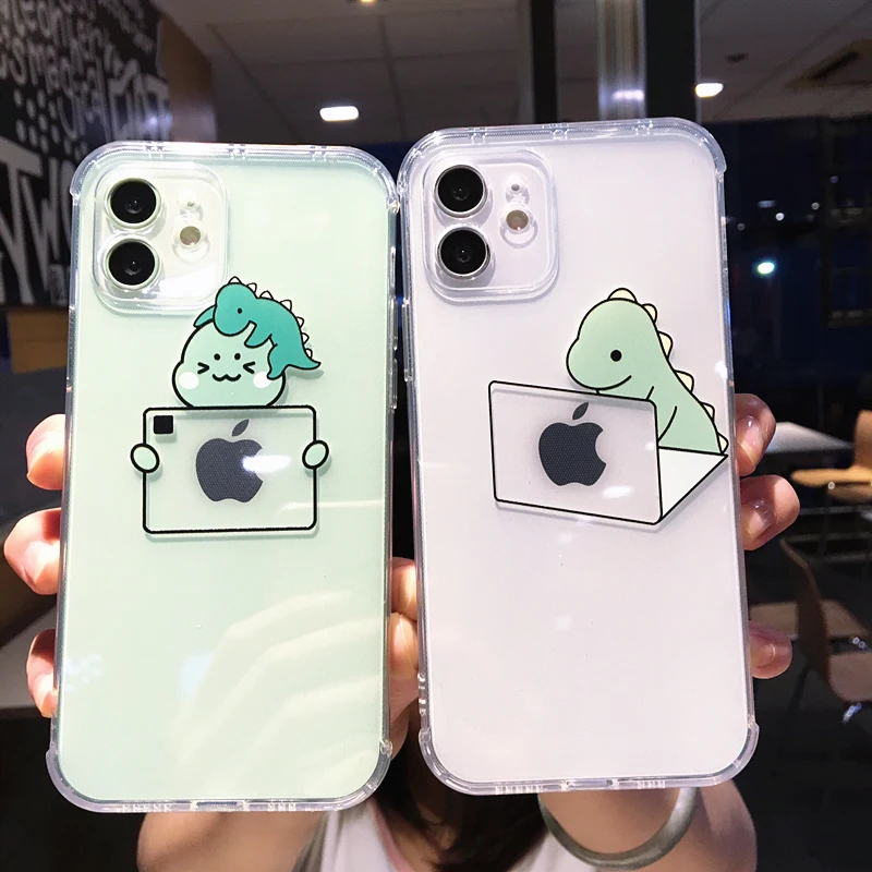 

Cute Cartoon Dinosaur Couple Phone Case For iPhone 13 Pro Max 12 11 X XS XR 7 8 Plus Funny Transparent Soft Shockproof Cover
