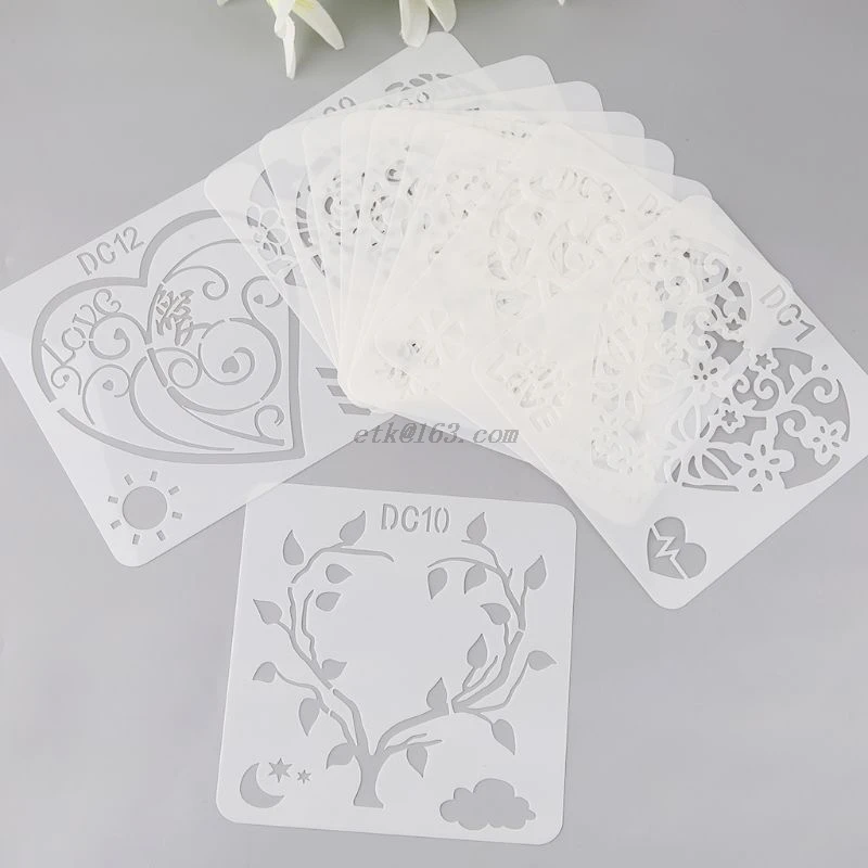 12 шт. пластиковые трафареты для рисования цветов сердец | Канцтовары офиса и дома