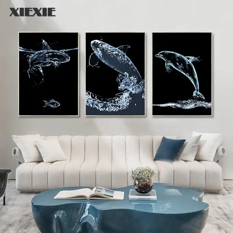 

Cat Fish Horse Whales Dolphin Water Canvas Painting Nordic Wall Art Posters and Prints Wall Pictures for Living Room Decor