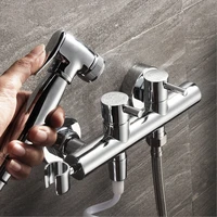 chrome hot cold mixer bathroom toilet bidet faucet women flusher sprayer kit wall mounted polished dual handle