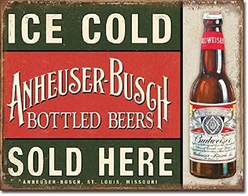 

LINA Anheuser Busch Bud Budweiser Bottled Ice Cold Beers Sold Retro Tin Signs Metal Vintage Signs Auto Motorcycle Gasoline Garag