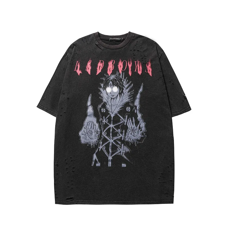 

2021ins Vintage Printed Dark Depressed Short Sleeve T-shirt Loose Fashion Brand Men's Top