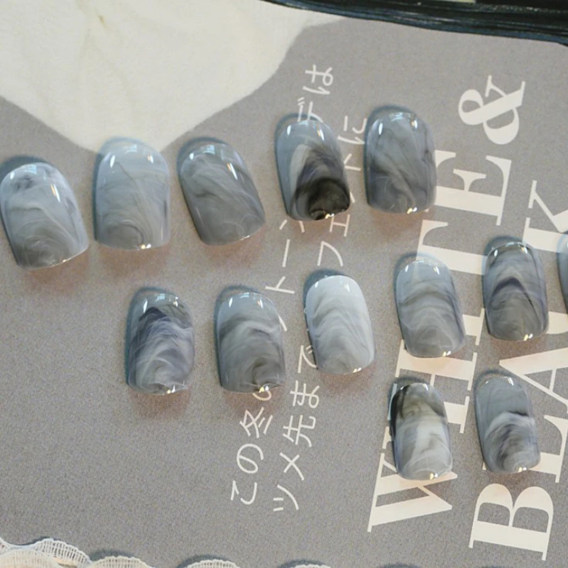 24PCS/Set Fashion Fake False Nails Tips Girls Marble Short Paragraph Nail DIY Fingersnails Extention Tool Accessories | Красота и