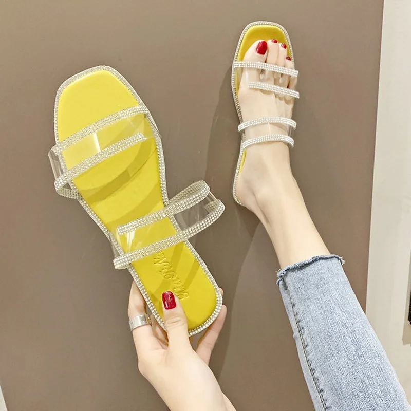 

Fashion Transparent Slippers Women Shoes Woman Peep Toe Beach Slippers Female 2019 Summer New Flat Slippers Female Crystal shoes