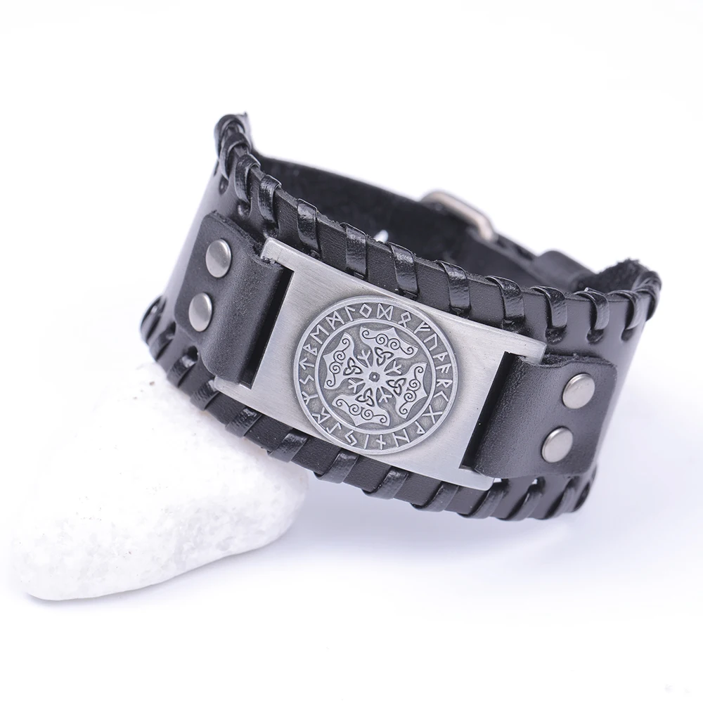 LIKGREAT мьельнир Тора молот Triqueta крест Для мужчин широкий кожаный браслет