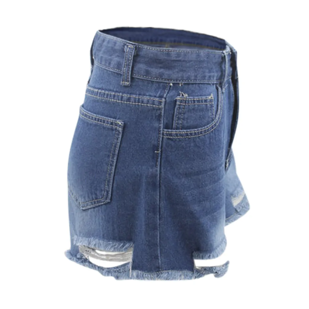 Женские Джинсовые Шорты Синие рваные повседневные с высокой талией на пуговицах