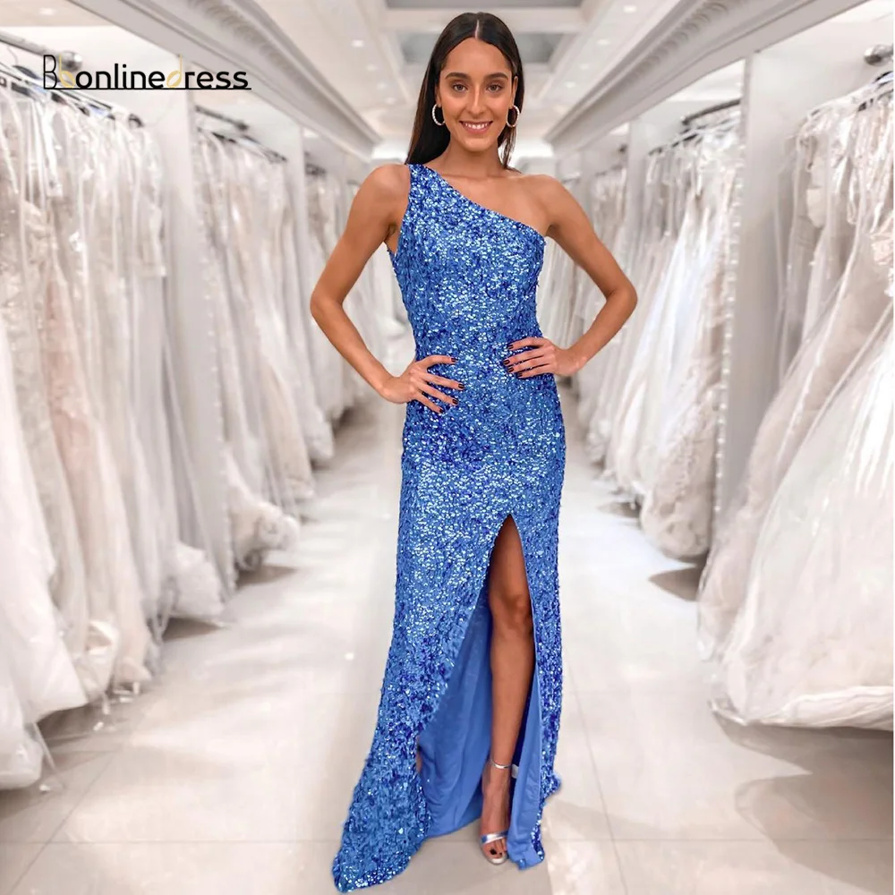 

Bbonlinedress вечернее платье с блестками 2022 вечернее платье с высоким разрезом блестящее вечернее платье на одно плечо очаровательное вечернее ...