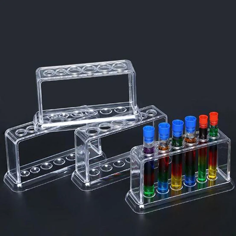 

Clear 6 Holes Plastic Test Tube Rack Holder Support Burette Stand Chemistry Test tubes Stand Shelf Lab School Supplies