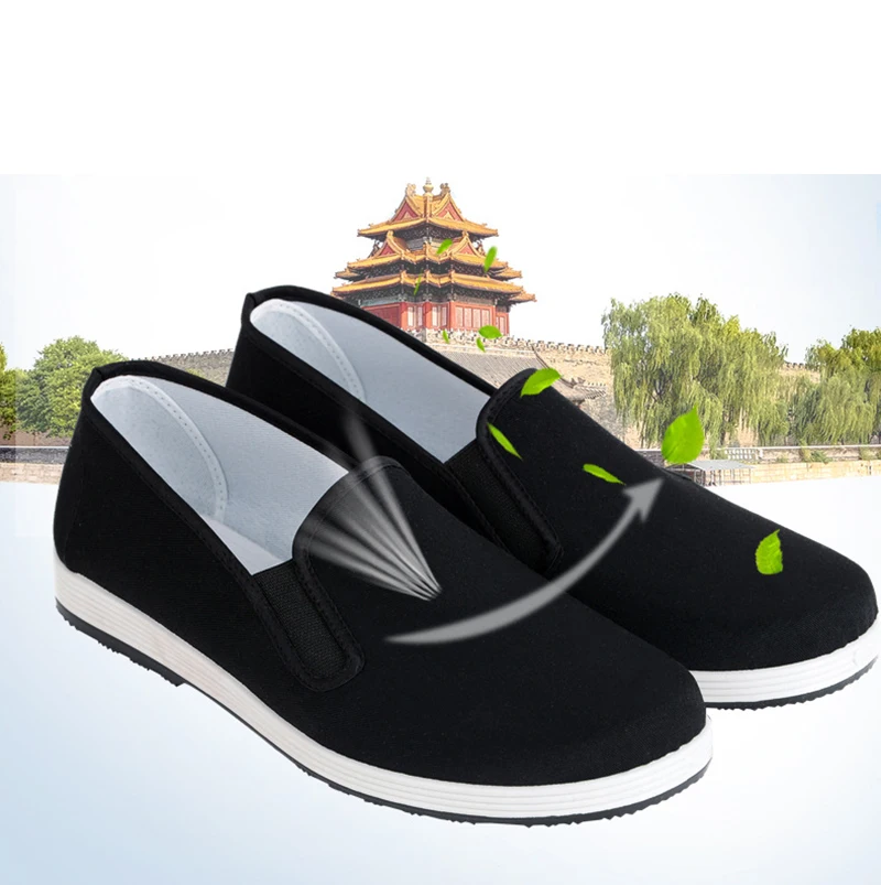 

Old Beijing Cloth Shoes for Men Traditional Chinese Style Kung Fu Bruce Lee Tai Chi Retro Comfortable Rubber Sole Shoes 34-47