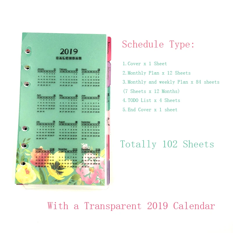 2019 Schedule Type Fromthenon милый цветочный планировщик наполнитель бумага для Filofax спиральный блокнот дневник A5A6 школьные канцелярские принадлежности - Цвет: 2019 Schedule Type
