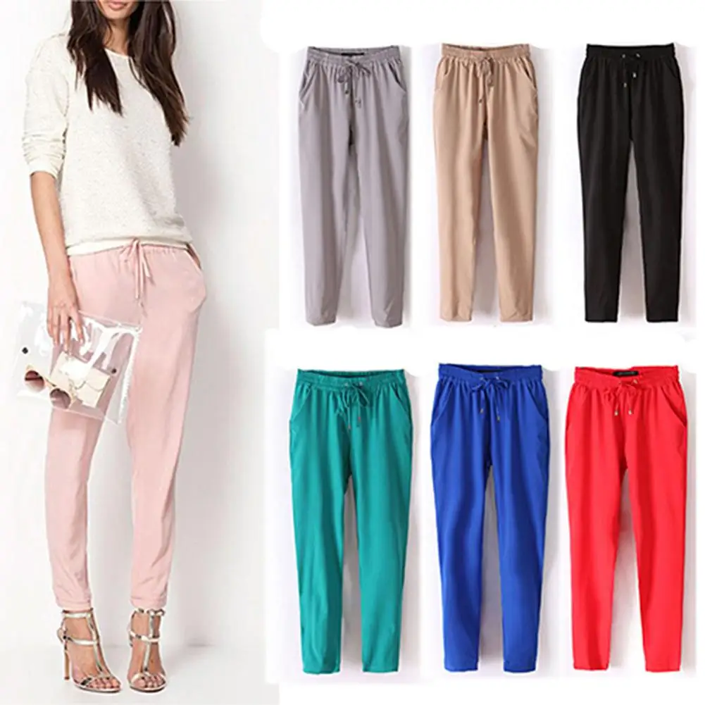 

Women Casual Harem Pants Loose Trousers Women Elastic High Waist Casual Pants Office Pants Lady Pants Thin Summer