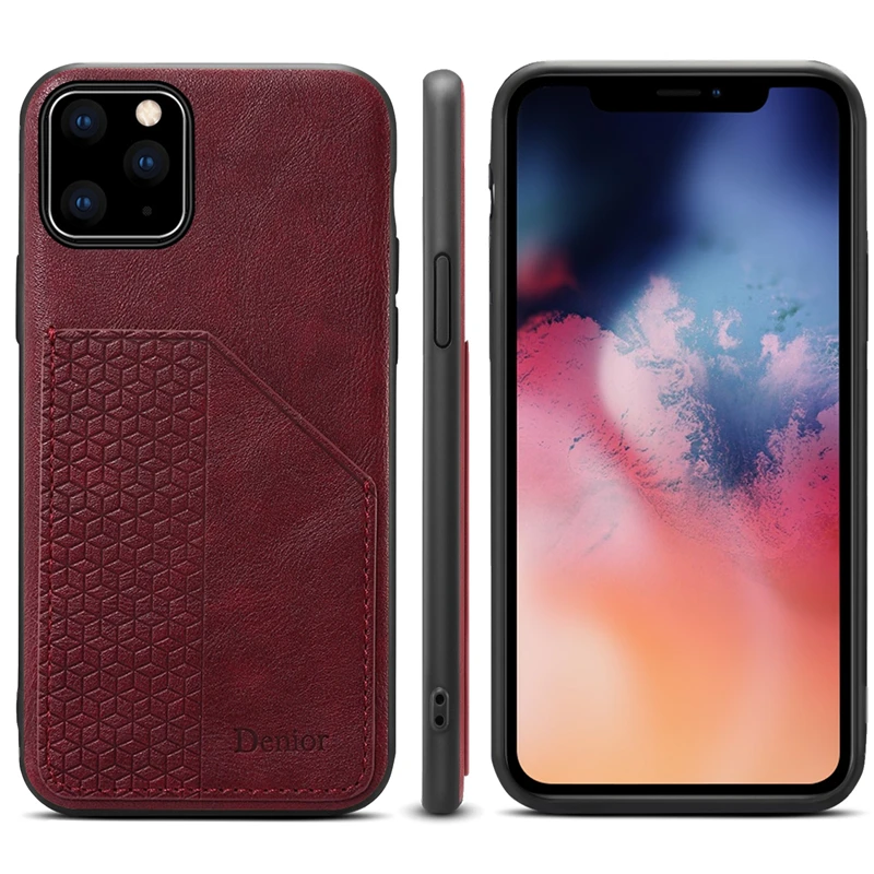 Чехол для телефона с держателем карт для Apple iPhone 11 Pro Max, роскошный кожаный чехол с силиконовой рамкой, антидетонационный бизнес