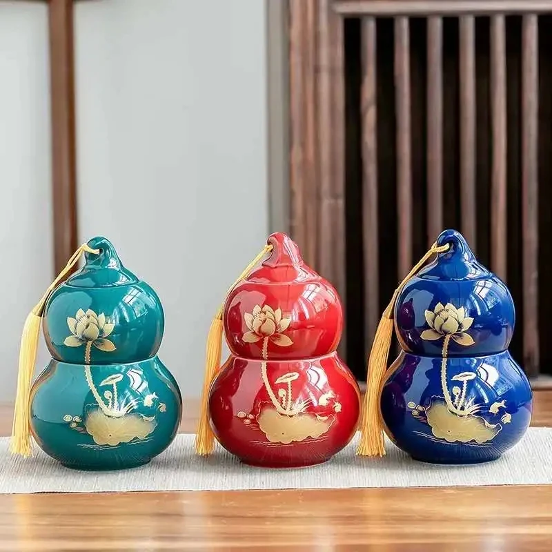 

Двухслойная тыква, керамическая герметичная банка, высококачественные банки для хранения чая, двойная тыква, разделяющие резервуары для хр...