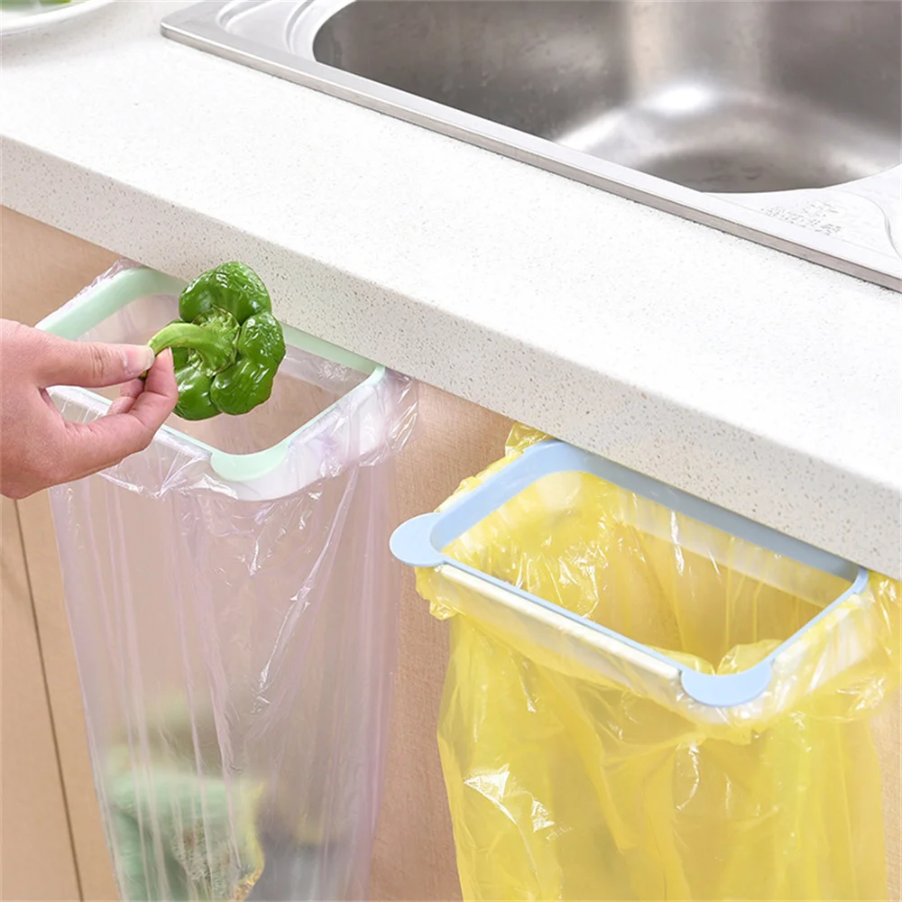 

Portable Plastic Garbage Hanging Bag Kitchen Trash Storage Rack Bag Hook Scouring Pad Dry Shelf Holder Kitchen Organizer