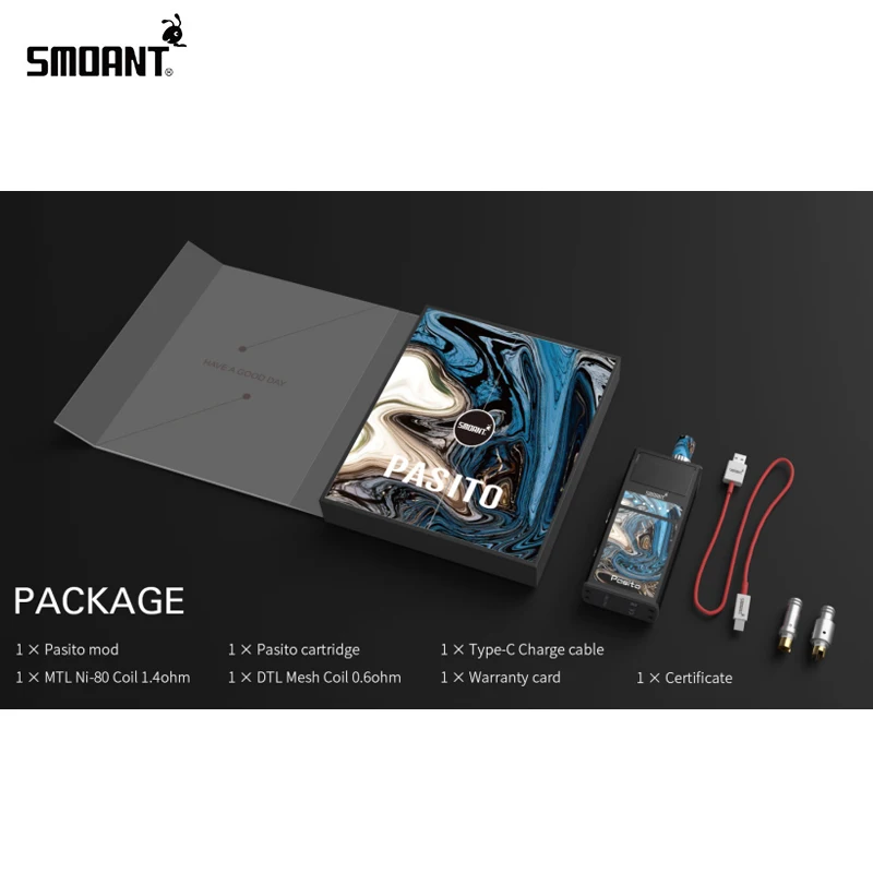 

Original Smoant Pasito 1100mah 25w Smoant Mod 3ml Cartridge Mesh 0.6 Ohm Ni80 1.4 Ohm Coil Vaporizer Pod Vape Kit