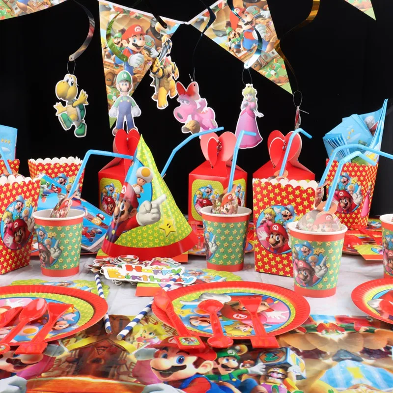 

Праздничные украшения для детского дня рождения в стиле супер Марио, одноразовая посуда, тарелка для салфеток в стиле кавайных аниме, брать...
