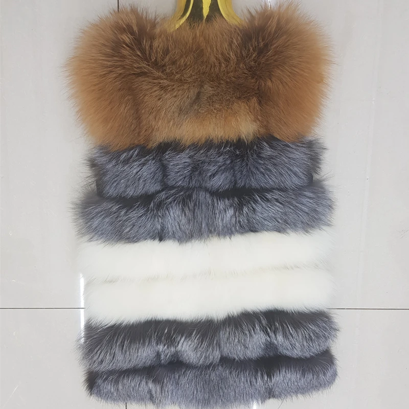 Natural Real Fox Fur  Women's High Quality Pelt Real Fur Coat Patchwork Red Silver Fox Vest Striped Thick Coats Vests