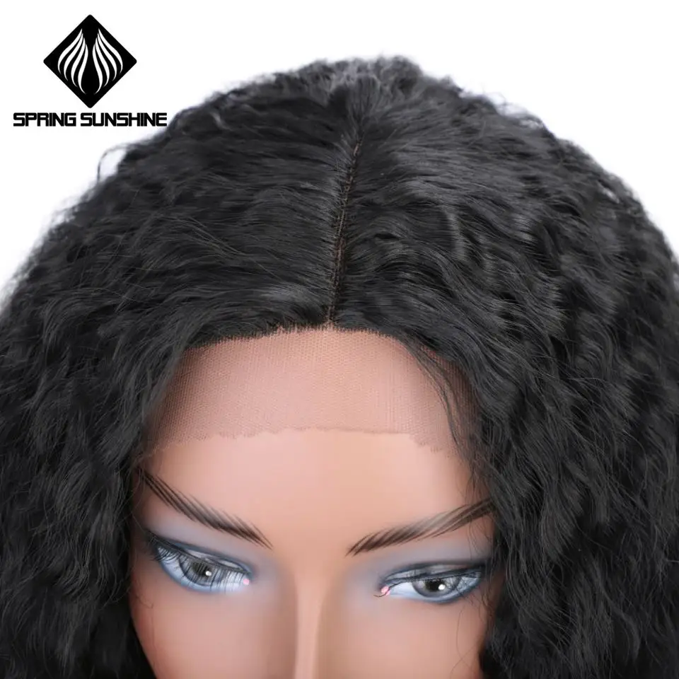 Парик для чернокожих женщин с волнистыми синтетическими кружевами спереди афро