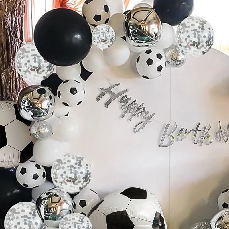 Globos de f&uacute;tbol de confeti plateado, suministros de fiesta tem&aacute;tica, guirnalda de globos de feliz cumplea&ntilde;os, arco, decoraci&oacute;n de Babyshower, 76 piezas-5