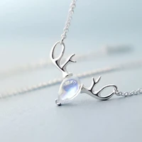 womens cute romantic clavicle chains 925sterling silver moonstone opal elk pendant drop necklace christmas newyear gift jewelry