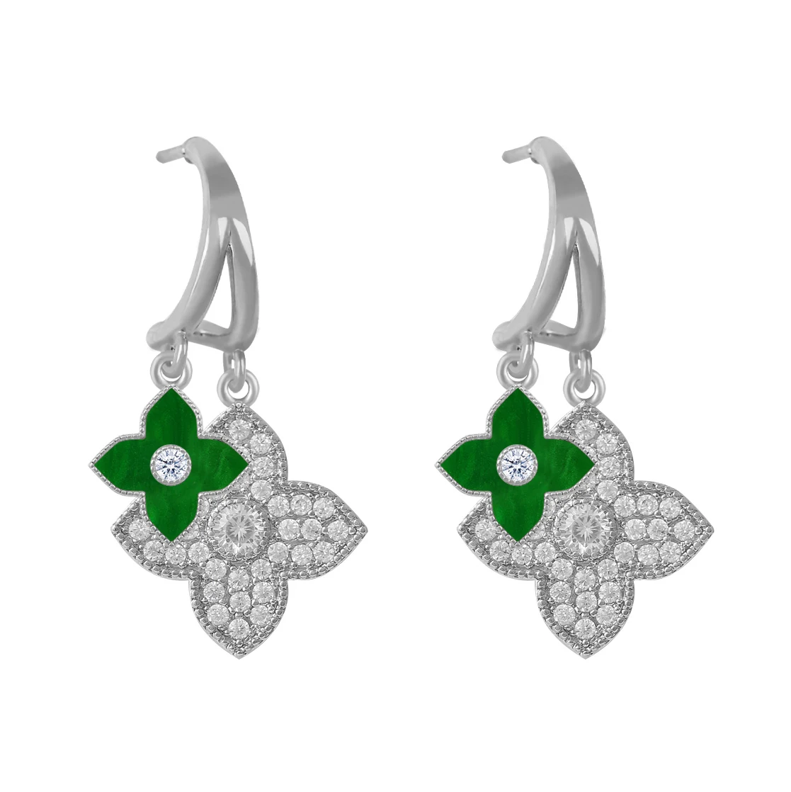 

OYB new Korean version of zirconia four-leaf clover earrings female fashion acrylic flower pin earrings dress banquet jewelry