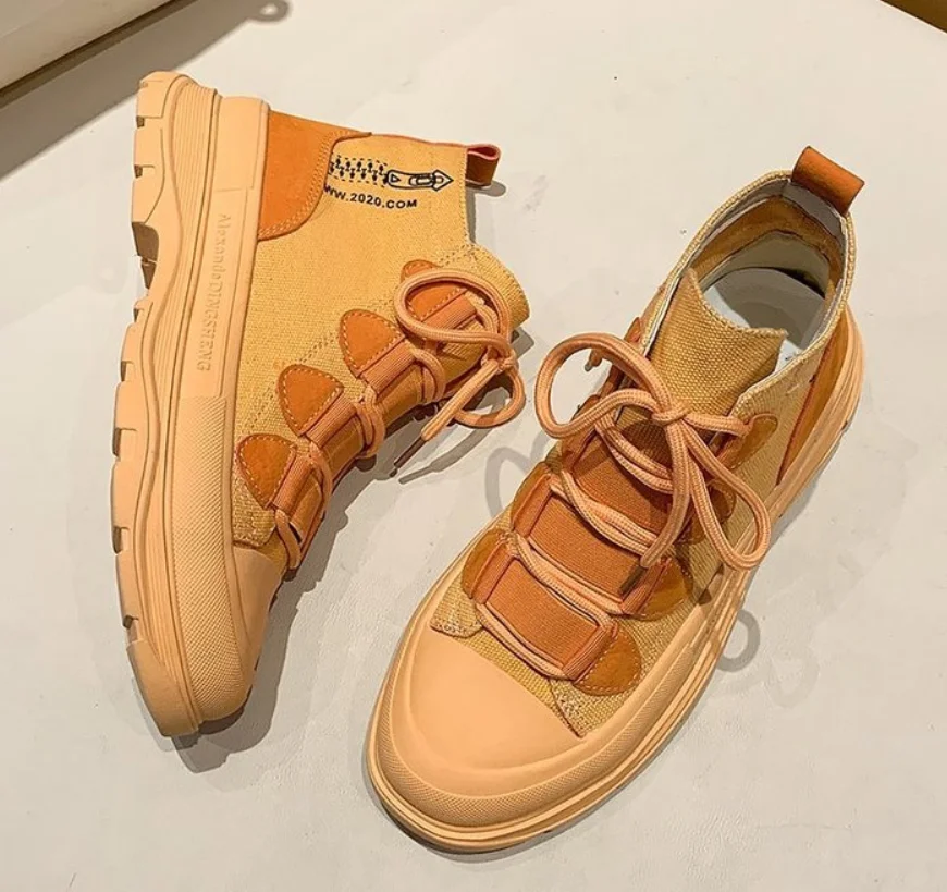 

2020 New High Quality Shoes Women Casual Flat Designer Sneakers Fashion High Top Sneakers Autumn Women's Canvas Shoes