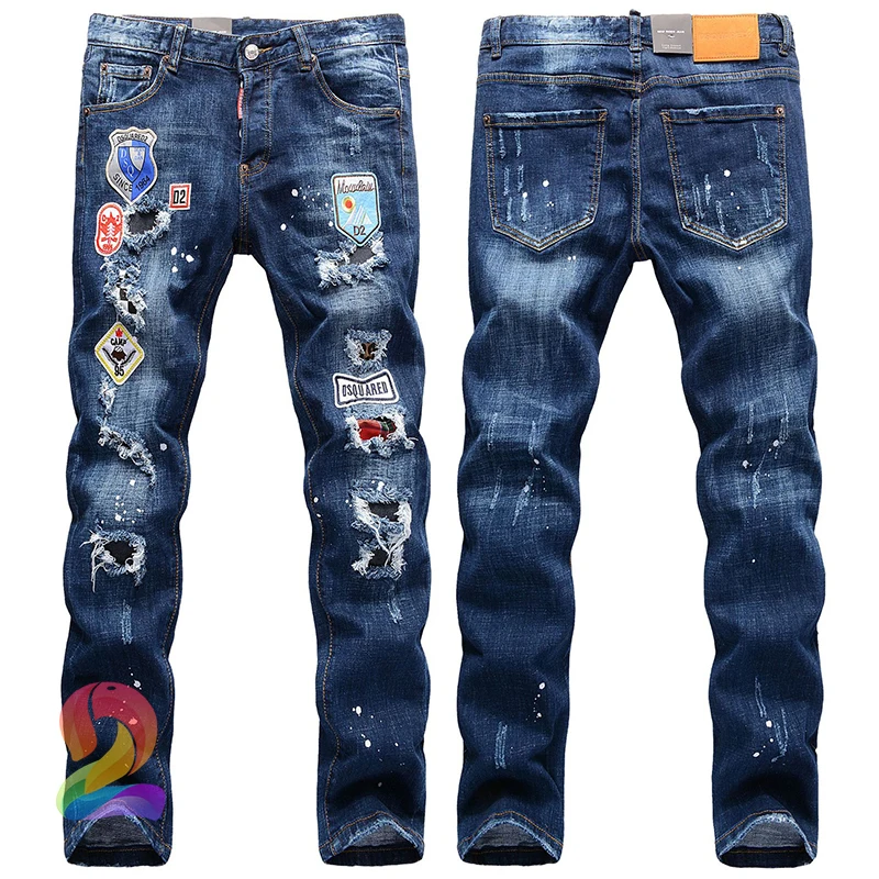

DSQ2 Denim Pant High Quality Washed Blue Ripped Hip Hop Dsquared2 Jeans for Men