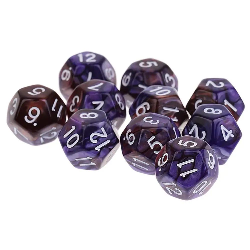 Purple Лидер продаж 10 шт./компл. красочные D12 кости для Подземелья и Драконы кости набор акриловых многогранные 12-сторонние напиток кости с цифрами 7 цветов - Цвет: Purple