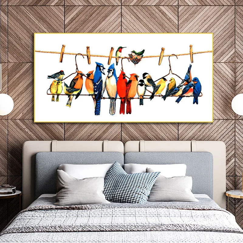 Винтаж Wall Art холст для живописи отпечатки творчества с цветными птицами стенд