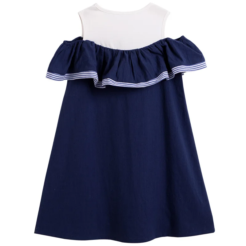 

Parent-child white flower girl Dress Girls Dress Shoulder Flounder Mid-length Children's Dress Robes Filles