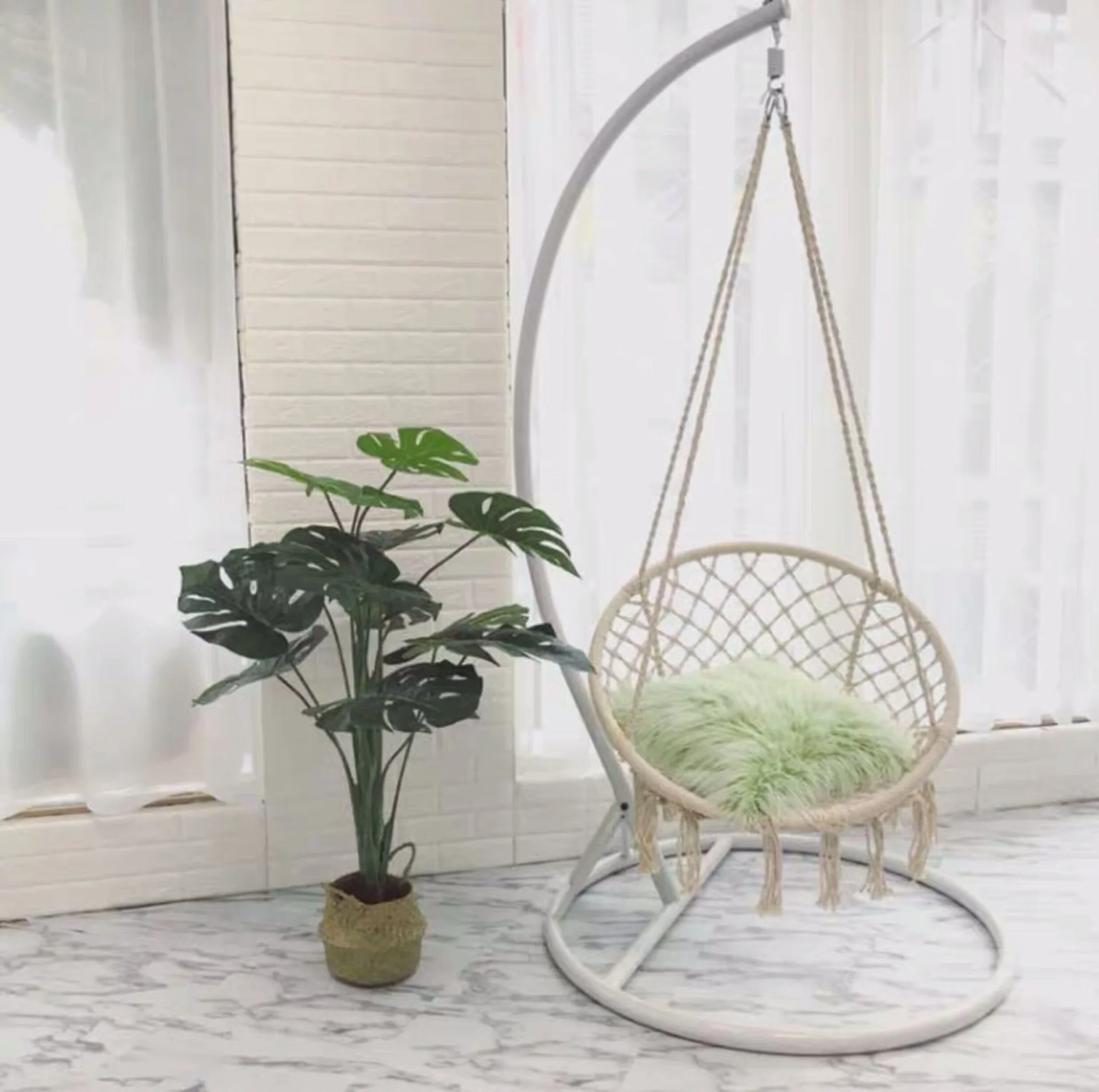 

Hanging Chair Hanging Basket Special Bracket Outdoor Indoor Hand-knitted Cotton Rope Tassel Hanging Chair Bracket Egg Chair