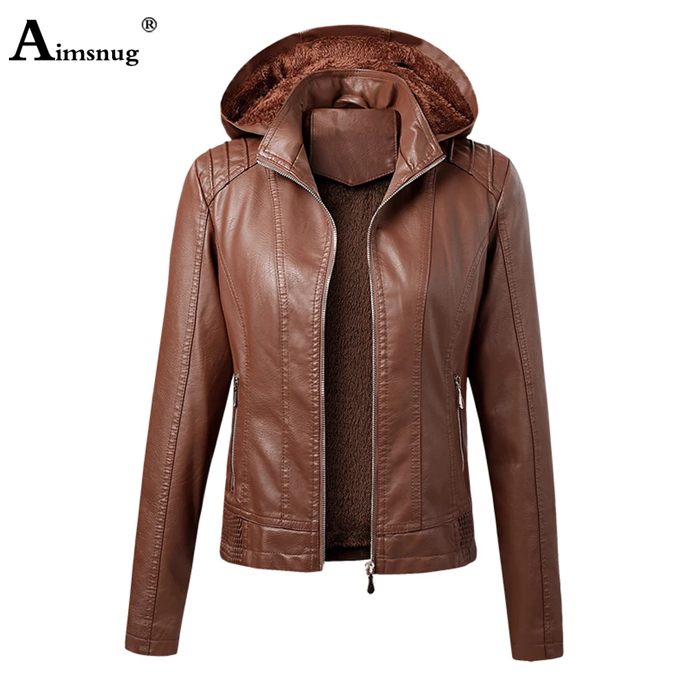 Осень 2021 новые куртки Aimsnug из искусственной кожи Женская толстовка верхняя