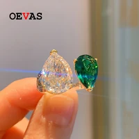 oevas 100 925 sterling silver 812mm synthetic emerald resizable radiant cut rings for women sparkling wedding fine jewelry