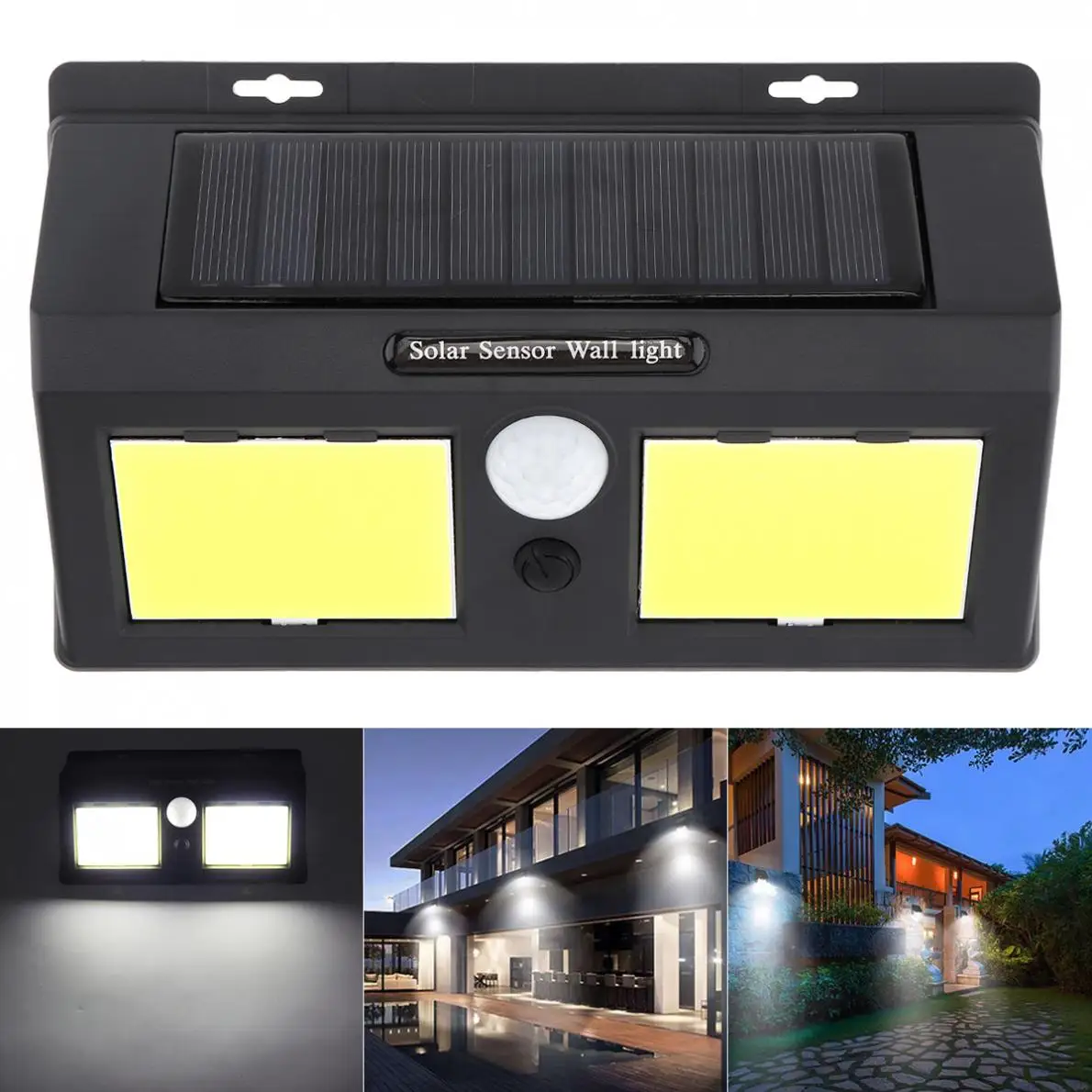 

Waterproof Conjoined Double 96 COB LED Rechargeable Solar Power PIR Motion Sensor Wall Light for Yard / Driveway / Courtyard